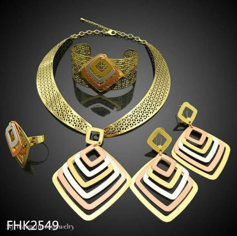 FOUR PIECE AFRICAN GOLD PLATED NECKLACE SET