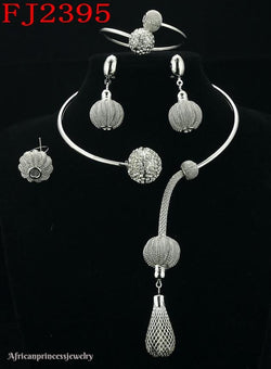 FOUR PIECE 18K  WHITE GOLD PLATED SILVER NECKLACE SET