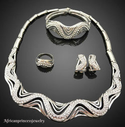 FOUR PIECE 18K WHITE GOLD PLATED SILVER NECKLACE SET