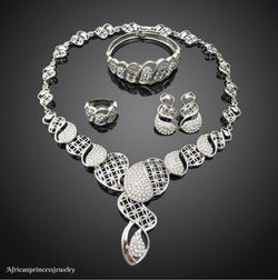 FOUR PIECE 18K WHITE GOLD PLATED SILVER  NECKLACE SET