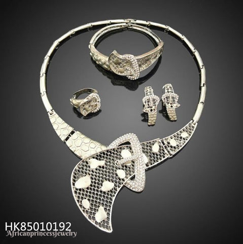 FOUR PIECE 18K WHITE GOLD PLATED SILVER  NECKLACE SET